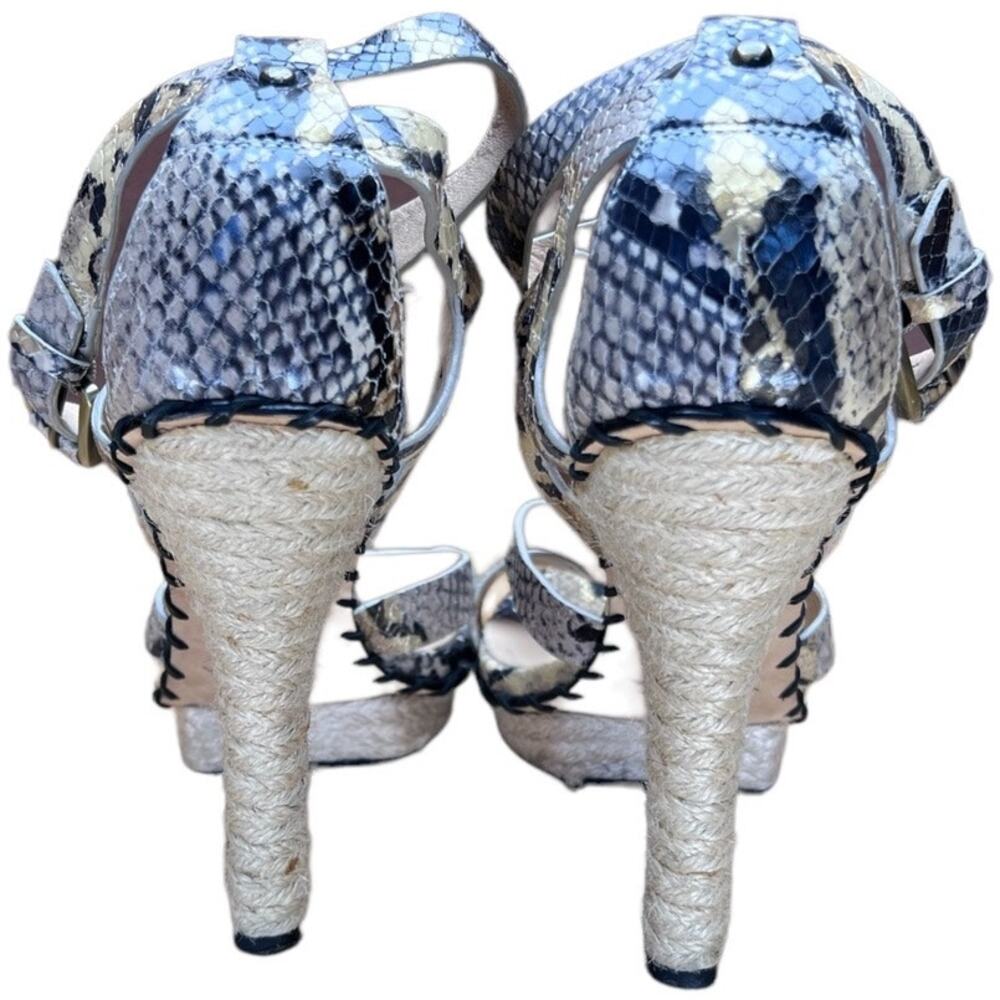 Via Spiga Snake Print Leather Platform Sandals Jute Wrapped Heel Size 8 Gray Tan - Picture 5 of 12
